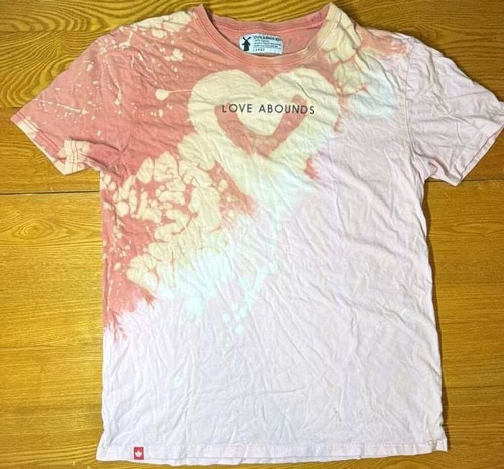 Dutch Bros Coffee Love Abounds Bleach Dye Pink T-Shirt Large